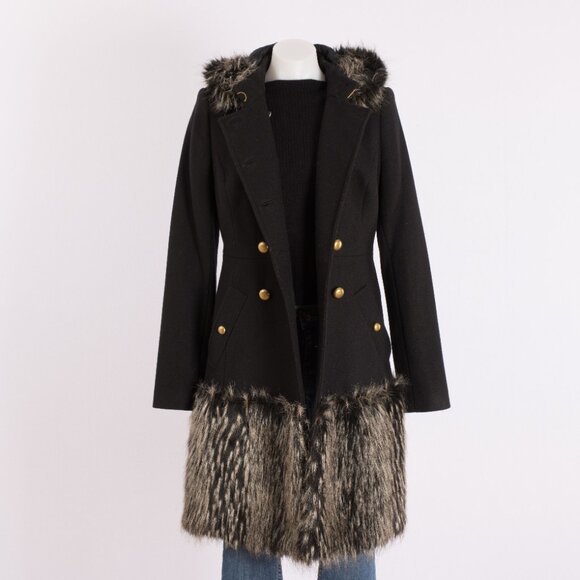 Rachel Zoe Black Wool Military Coat with Faux Fur Trim Size US 8 - Picture 8 of 11
